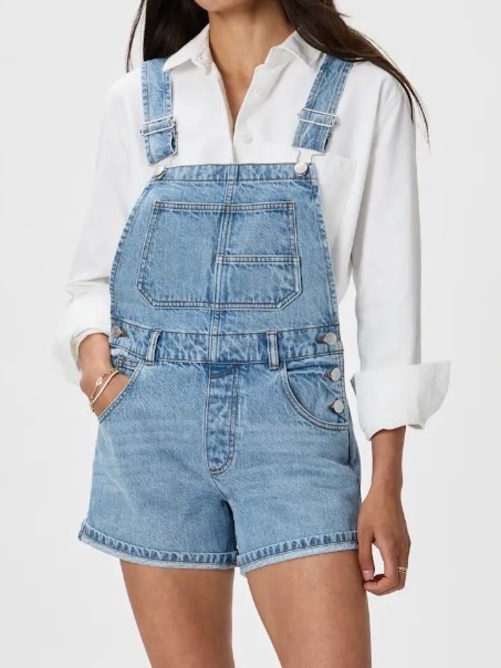 Quince Light Blue Denim Short Overalls